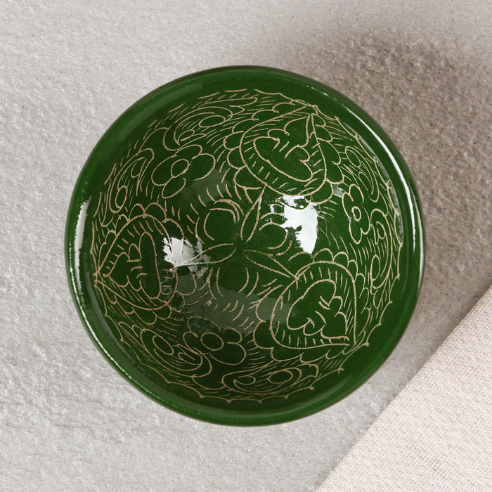 Пиала Риштанская керамика, зеленая, 8,5 см, малая коньячная, - фото 1909666791