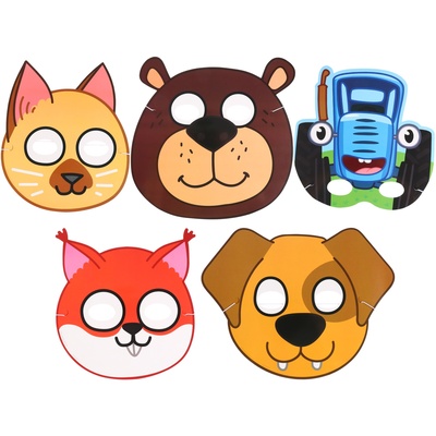 Маска карнавальная, Синий трактор, набор 5 шт.