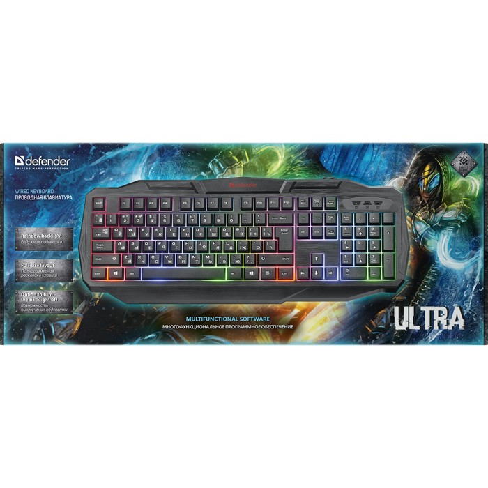 Клавиатура Defender Ultra HB-330L,игровая,проводная ,мембран,подсветка,104 клав,USB,черная