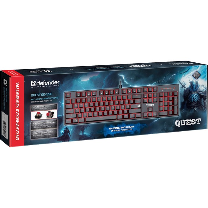 Клавиатура Defender Quest GK-596,игровая,проводная,мех,подсветка,104 клавиши,USB,черная