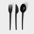Набор пластиковых одноразовых приборов «Премиум», 5 предметов: вилка, ложка, нож, зубочистка, салфетка, 16,5 см, цвет чёрный - Фото 2