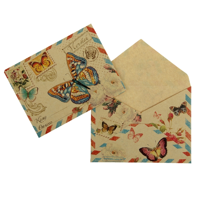 Конверт подарочный «Бабочки», 7,5 × 9,8 см - фото 297739753
