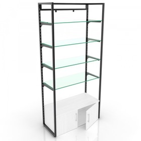 Стеллаж пристенный «Лофт», 4 стеклянных полки, подиум, без задней стенки, 240×100×45 см, цвет белый