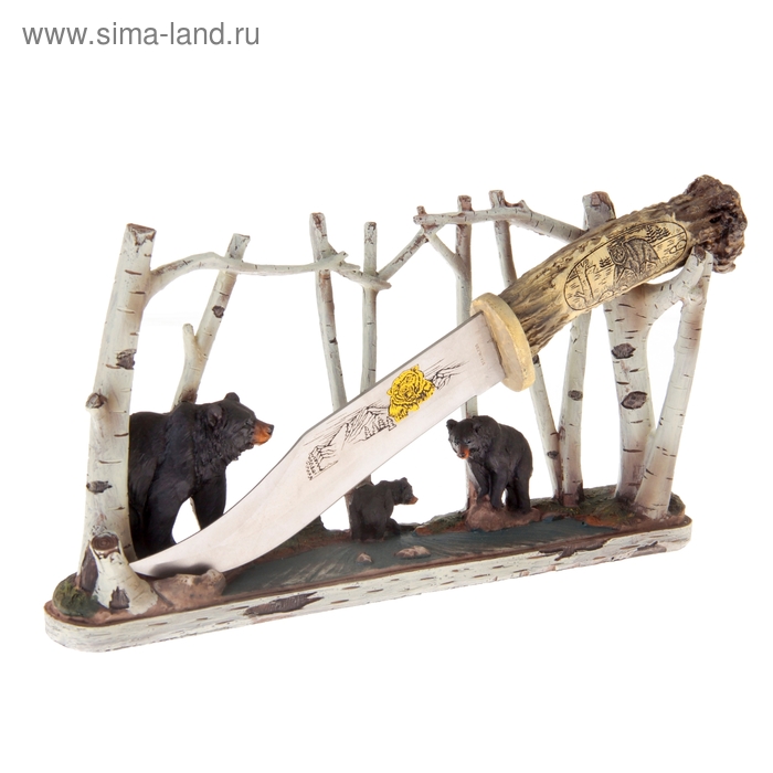 Нож на подставке, серия Полистоун миди, Мишки в лесу, 30х16 см - Фото 1