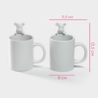 Кружки Доляна «Мишка Отто», 290 мл, 11.5×8×13.5 см, набор 2 шт., доломит, белые - Фото 3