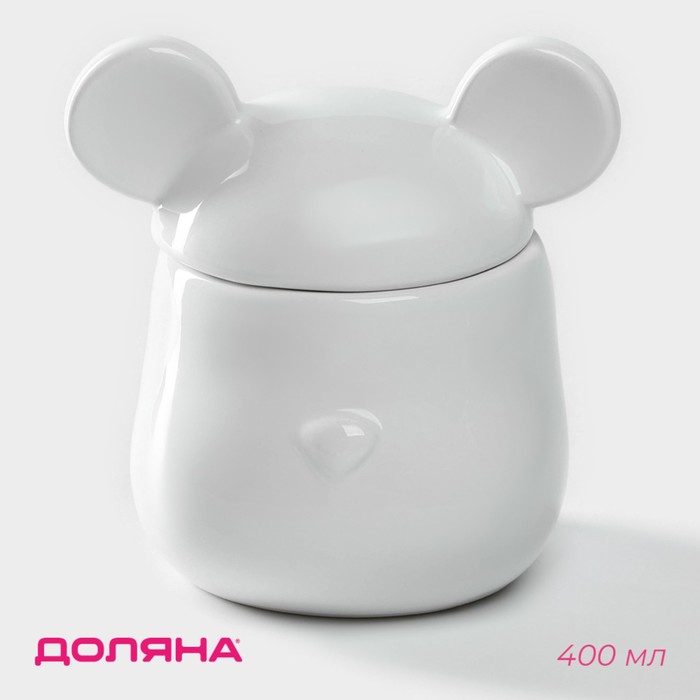 Сахарница керамическая Доляна «Мишка Отто», 400 мл, 11×12×12,5 см, цвет белый - Фото 1
