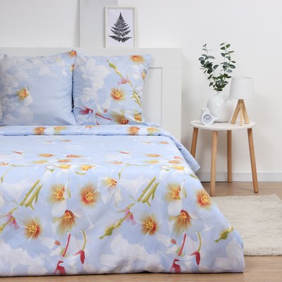 Постельное бельё 2-спальное «Павлайн. Цветение на голубом», полисатин