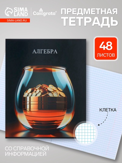Предметная тетрадь по алгебре Calligrata TOP «Школьный стиль», 48 листов, в клетку, со справочным материалом, пластиковая обложка
