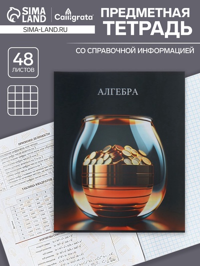 Предметная тетрадь по алгебре Calligrata TOP «Школьный стиль», 48 листов, в клетку, со справочным материалом, пластиковая обложка
