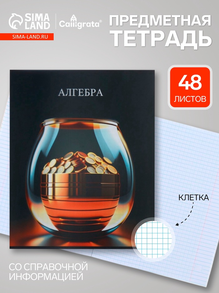 Предметная тетрадь по алгебре Calligrata TOP «Школьный стиль», 48 листов, в клетку, со справочным материалом, пластиковая обложка