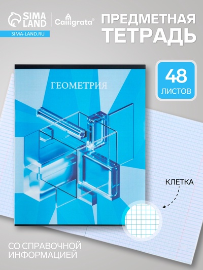 Предметная тетрадь по геометрии Calligrata TOP «Школьный стиль», 48 листов, в клетку, со справочным материалом, пластиковая обложка
