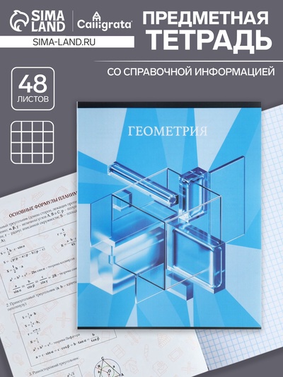 Предметная тетрадь по геометрии Calligrata TOP «Школьный стиль», 48 листов, в клетку, со справочным материалом, пластиковая обложка