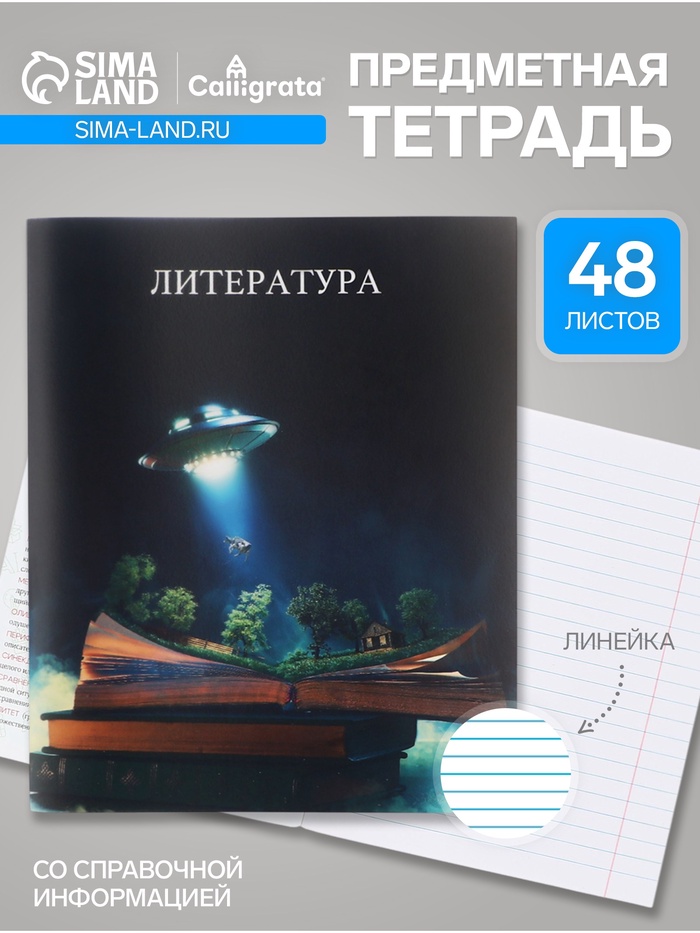 Предметная тетрадь по литературе Calligrata TOP «Школьный стиль», 48 листов, в линейку, со справочным материалом, пластиковая обложка