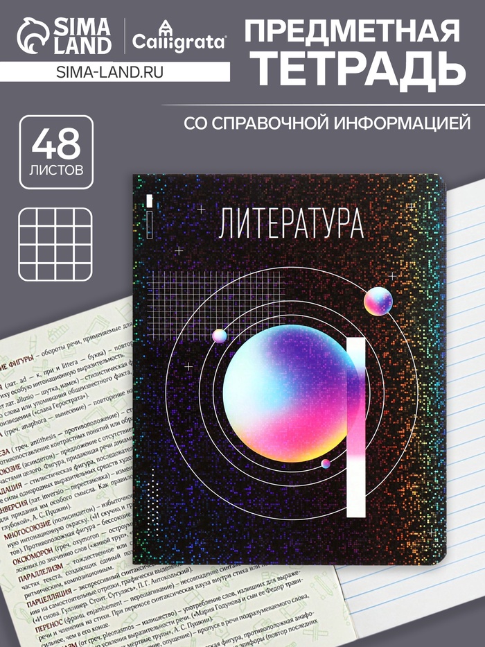 Предметная тетрадь по литературе Calligrata TOP «Абстракция», 48 листов, в линейку, со справочным материалом, обложка из мелованного картона