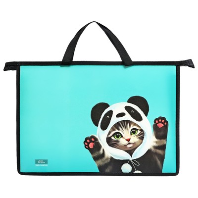 Папка для труда, А4, пластиковая, 33.5×23.5×5.5 см «Котик панда»