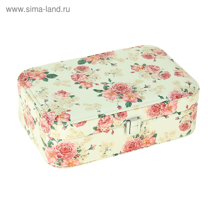 Шкатулка кожзам под часы 1 отделение и бижутерию "Розовые пионы" 7х22х14,5 см - Фото 1