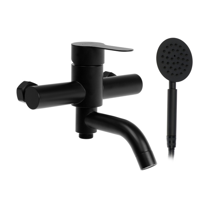 УЦЕНКА Смеситель для ванны ZEIN Z3491, изогнутый излив, душевой набор, нержавеющая сталь, черный - Фото 1