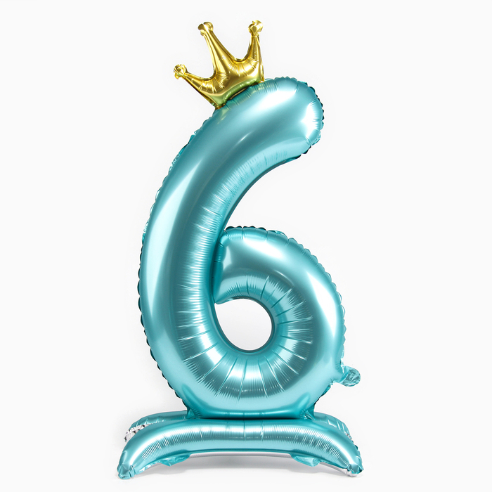 Воздушный шар фольгированный 42" «Цифра 6 с короной», на подставке - Фото 1