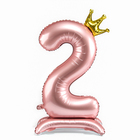 Шар фольгированный 42" «Цифра 2 с короной» на подставке, цвет розовый - фото 306064362