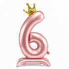 Шар фольгированный 42" «Цифра 6 с короной» на подставке, цвет розовый - фото 9128639