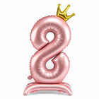 Шар фольгированный 42" «Цифра 8 с короной» на подставке, цвет розовый - фото 9128643