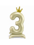 Шар фольгированный 42" «Цифра 3 с короной» на подставке, цвет взбитые сливки - Фото 2