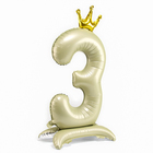 Шар фольгированный 42" «Цифра 3 с короной» на подставке, цвет взбитые сливки - Фото 3