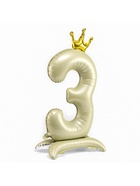 Шар фольгированный 42" «Цифра 3 с короной» на подставке, цвет взбитые сливки - Фото 3