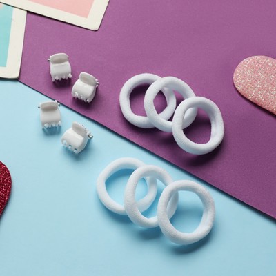 Набор для волос «Затейница», 12 резинок 2 см, 4 крабика, классика, белый