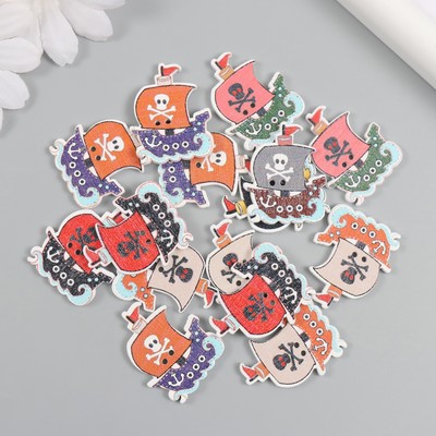 Пуговицы дерево для творчества 2 прокола «Пиратский корабль», набор 15 шт., 2.5×3 см