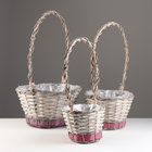 Набор корзин из 3 шт, D32xH18/53, D24xH16/49, D18xH15/42  см, серый, ива - фото 24393485