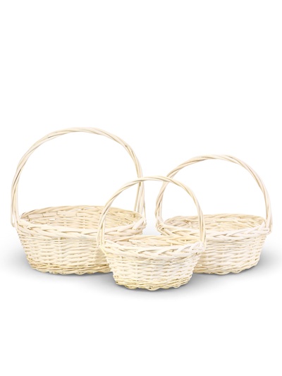 Корзина плетёная для хранения «Лиана», ива, с ручкой, белая, набор 3 шт.