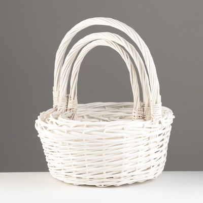 Корзина плетёная для хранения Tavt, из лозы, с ручкой, белая, набор 3 шт.