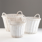 Набор корзин из 3 шт, D39xH26 см, D33xH23 см, D27xH20 см, белый, ива - фото 24393530