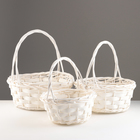 Набор корзин из 3 шт, 39х39х16х40 см, 33х33х14,5х35 см, 27х27х13х30 см, белый, ива - фото 24393535