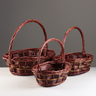 Набор корзин из 3 шт, 39х32х13/36; 34х26х11/31; 28х20х10/25, коричневый, ива - фото 24393540