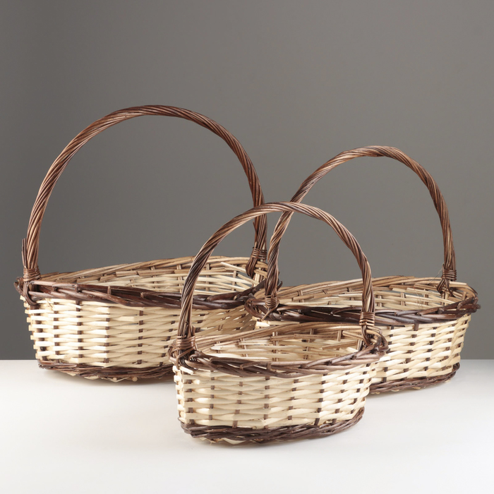 

Набор корзин из 3 шт, 44x39x16/46 см, 37x30x14/41 см, 33x23x13/36 см, ива