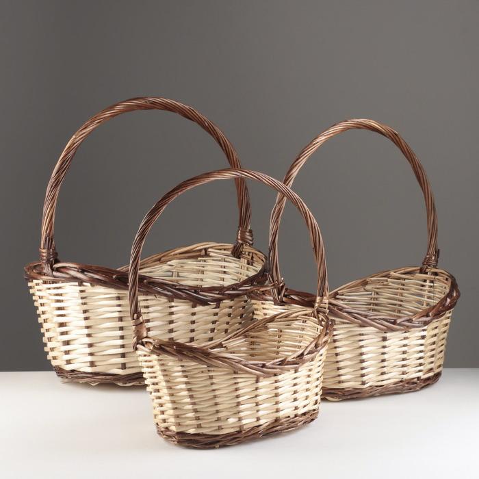 

Набор корзин из 3 шт, 48x34x16/21/49 см, 40x27xH14/19/44 см, 34x20xH13/17/40 см, ива