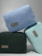 Косметичка женская на молнии TEXTURA, объёмная, средний размер, мягкая, голубая - Фото 2