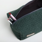 Косметичка женская на молнии TEXTURA, объёмная, большая, мягкая, зелёная - Фото 8