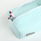 Косметичка женская на молнии TEXTURA, объёмная, большая, мягкая, бирюзовая - Фото 8