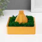 Кашпо бетонное "Храм Солнца" высота 8 см 11,5х11,5 см золотой со мхом (мох зелен. стабилиз) - фото 321670388