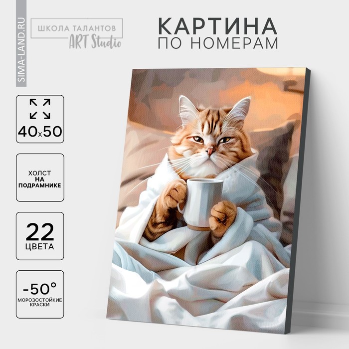Картина по номерам на холсте с подрамником «Утренний котик», 40×50 см - Фото 1