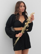 Кроп-топ с длинными рукавами MIST, черный, р-р XS - фото 24599602