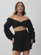 Кроп-топ с длинными рукавами MIST, черный, р-р XS - фото 24599604