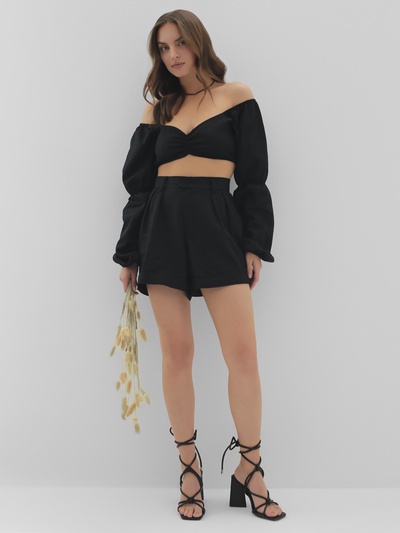 Топ короткий с длинными рукавами MIST, чёрный, размер 46 (L)