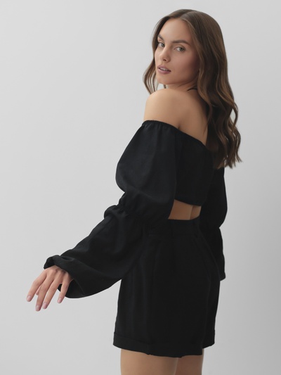 Топ короткий с длинными рукавами MIST, чёрный, размер 46 (L)