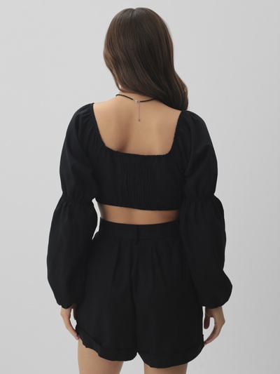 Топ короткий с длинными рукавами MIST, чёрный, размер 46 (L)