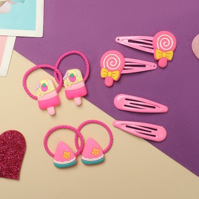 Набор для волос Выбражулька «Ванилька», 4 резинки, 4 заколки, карамельки, розовый