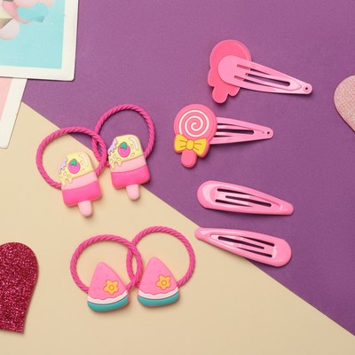 Набор для волос Выбражулька «Ванилька», 4 резинки, 4 заколки, карамельки, розовый